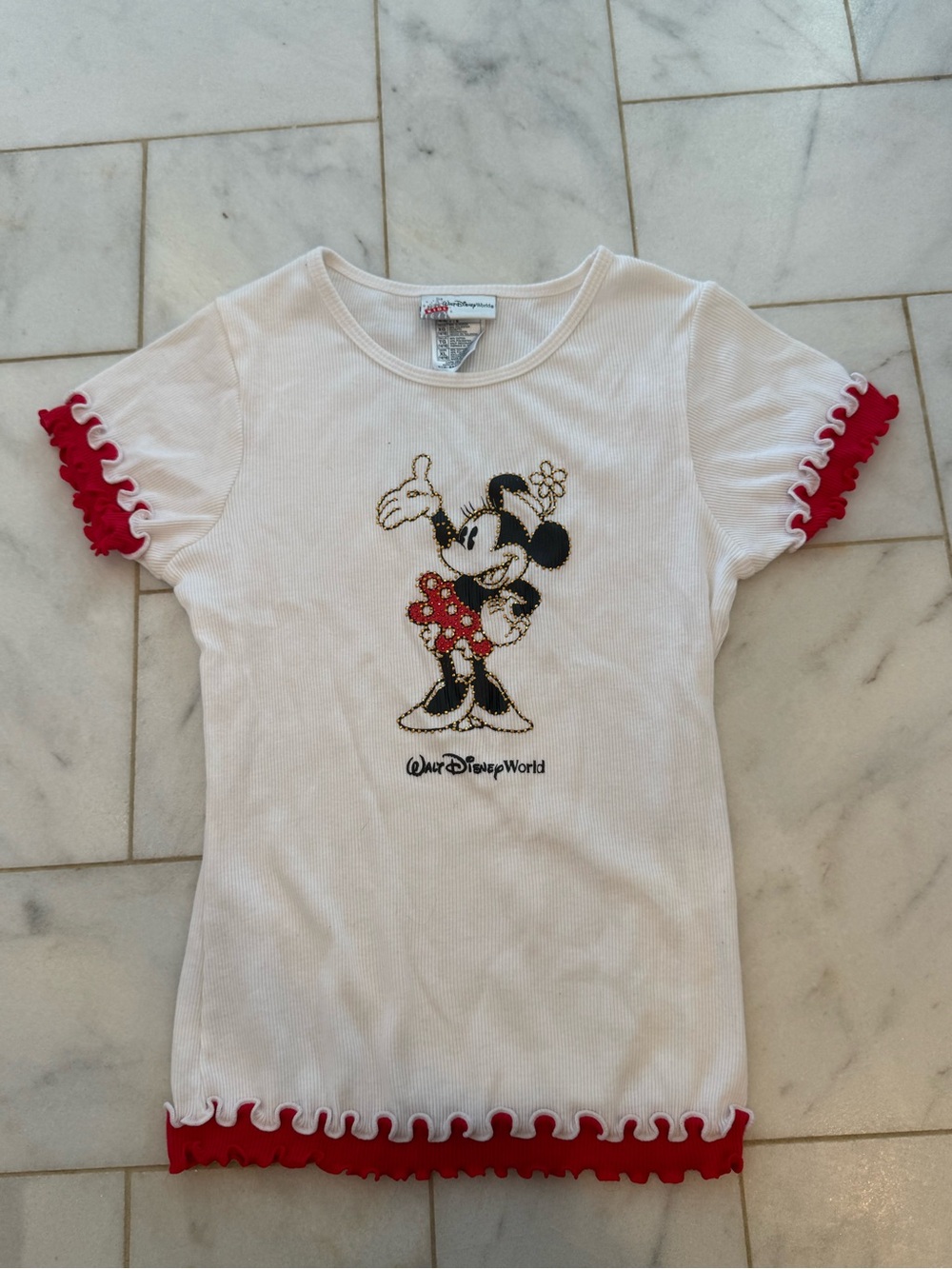 Vintage Minnie Mouse Disney World tee (lettuce sleeve & rhinestone studded)